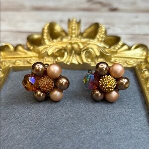 Vintage Japan Brown and Gold Clip On Earrings